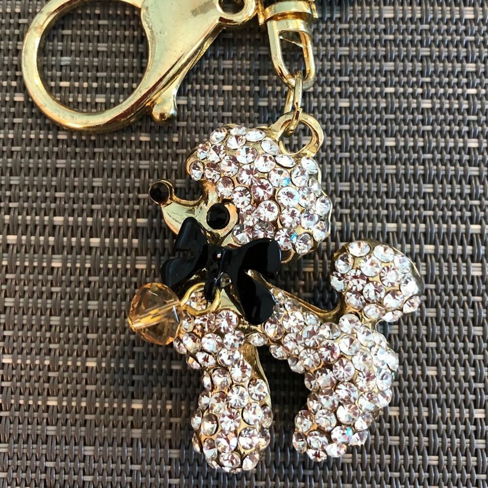 Gold Poodle Rhinestone Keychain